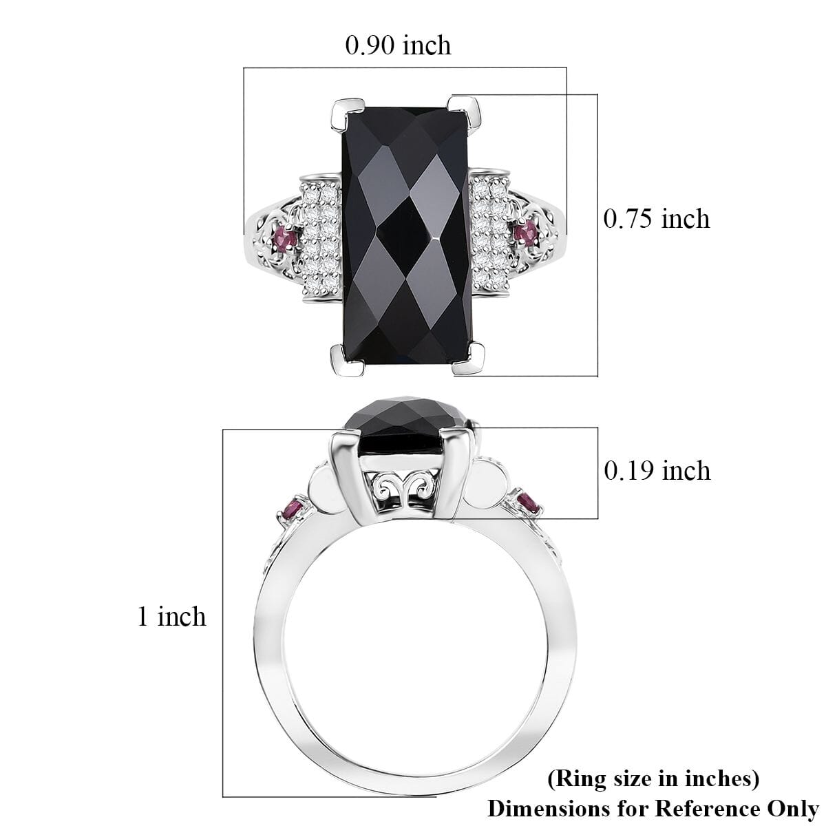 Karis Thai Black Spinel and Multi Gemstone 7.10 ctw Art Deco Ring in Platinum Bond (Size 7.0)  image number 5