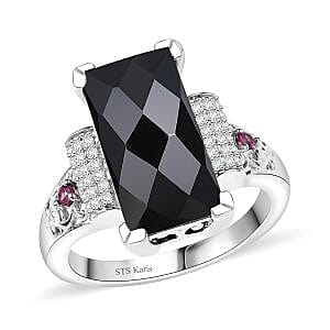 Karis Thai Black Spinel and Multi Gemstone 7.10 ctw Art Deco Ring in Platinum Bond (Size 8.0)
