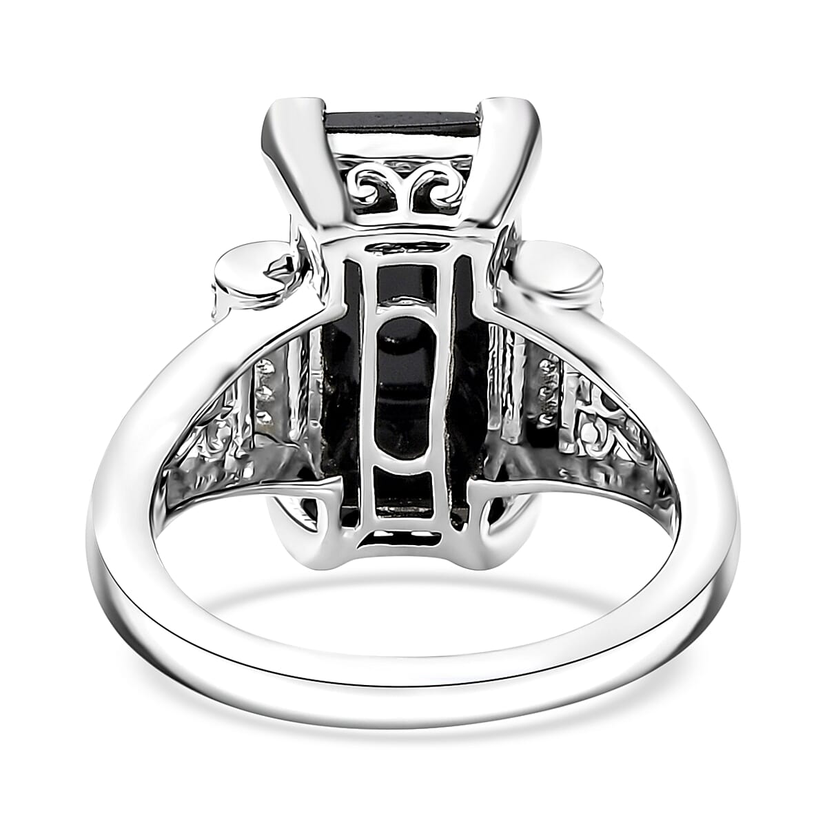 Karis Thai Black Spinel and Multi Gemstone 7.10 ctw Art Deco Ring in Platinum Bond (Size 8.0) image number 4