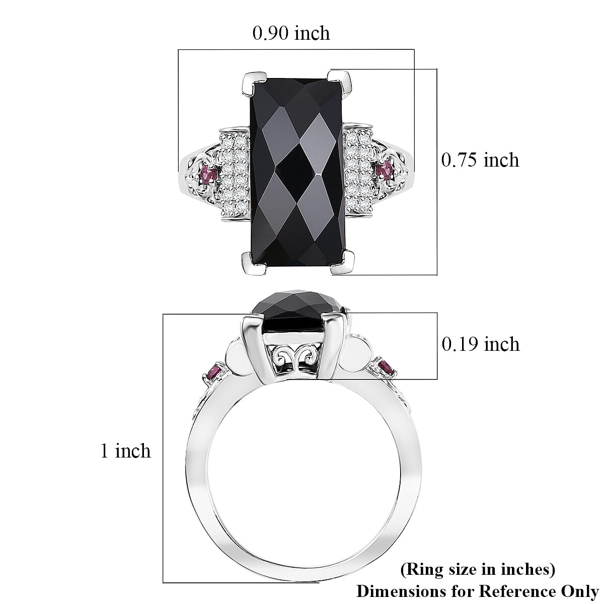 Karis Thai Black Spinel and Multi Gemstone 7.10 ctw Art Deco Ring in Platinum Bond (Size 8.0) image number 5