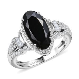 Karis Thai Black Spinel and White Zircon 4.60 ctw Midnight Majesty Ring in Platinum Bond (Size 10.0) 