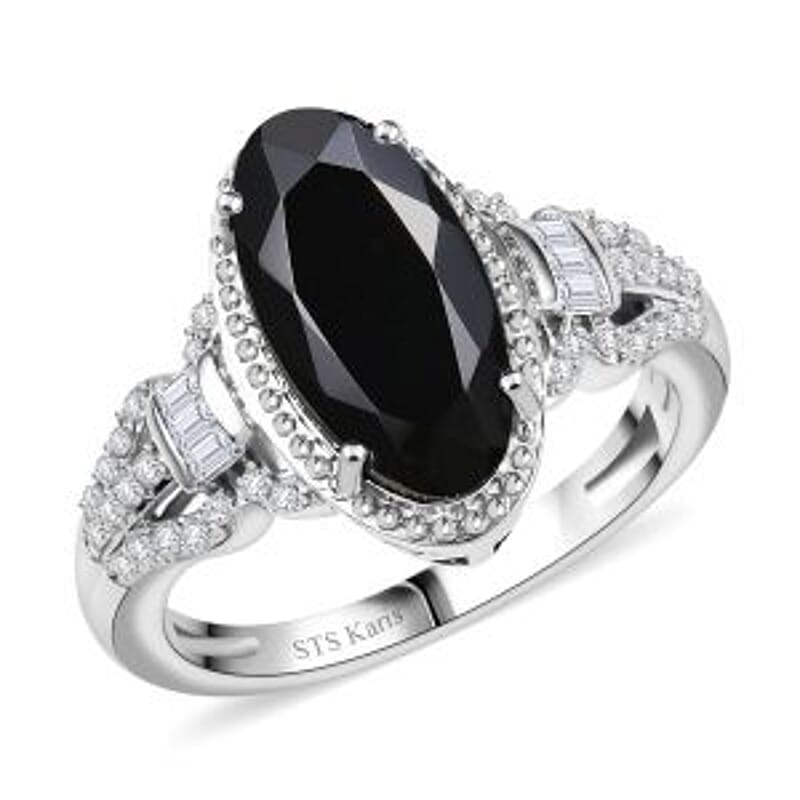 Karis Thai Black Spinel and White Zircon 4.60 ctw Midnight Majesty Ring in Platinum Bond (Size 10.0) 