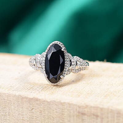 Karis Thai Black Spinel and White Zircon 4.60 ctw Midnight Majesty Ring in Platinum Bond (Size 10.0) 