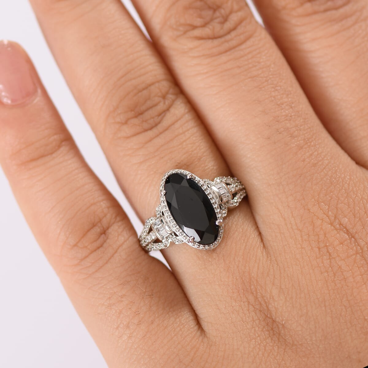 Karis Thai Black Spinel and White Zircon 4.60 ctw Midnight Majesty Ring in Platinum Bond (Size 10.0)  image number 2