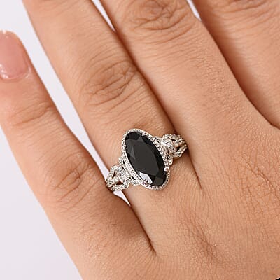 Karis Thai Black Spinel and White Zircon 4.60 ctw Midnight Majesty Ring in Platinum Bond (Size 10.0) 