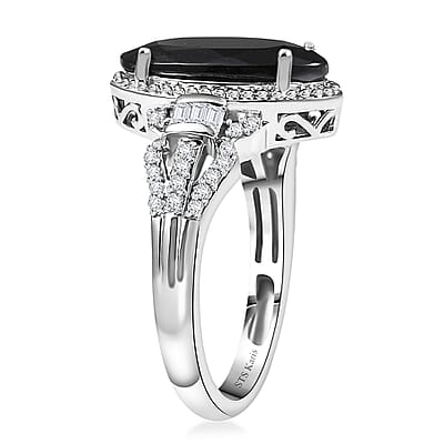 Karis Thai Black Spinel and White Zircon 4.60 ctw Midnight Majesty Ring in Platinum Bond (Size 10.0) 