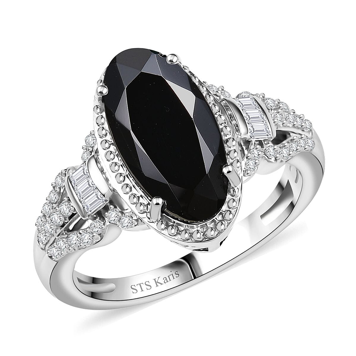 Karis Thai Black Spinel and White Zircon 4.60 ctw Midnight Majesty Ring in Platinum Bond (Size 7.0) image number 0