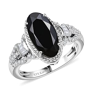 Karis Thai Black Spinel and White Zircon 4.60 ctw Midnight Majesty Ring in Platinum Bond (Size 7.0)