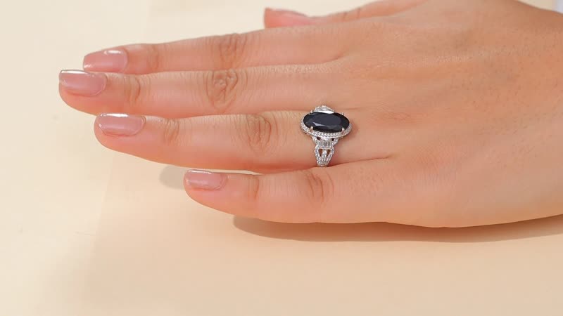 Karis Thai Black Spinel and White Zircon 4.60 ctw Ring in Platinum Bond (Size 10.0)