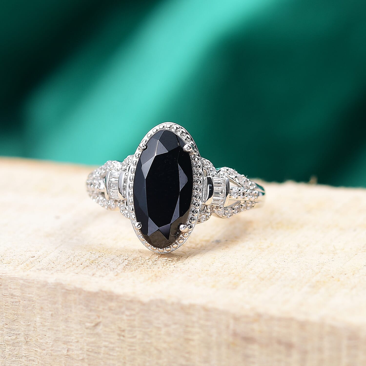Karis Thai Black Spinel and White Zircon 4.60 ctw Midnight Majesty Ring in Platinum Bond (Size 9.0) 