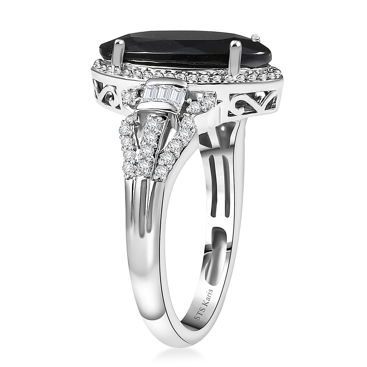 Karis Thai Black Spinel and White Zircon 4.60 ctw Midnight Majesty Ring in Platinum Bond (Size 9.0) 