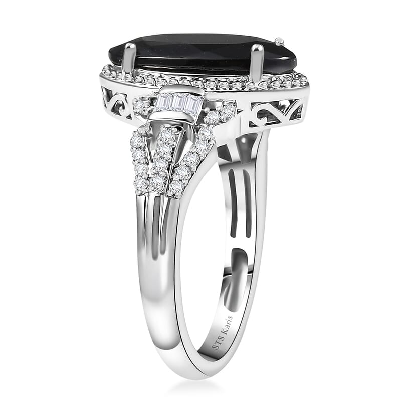 Karis Thai Black Spinel and White Zircon 4.60 ctw Midnight Majesty Ring in Platinum Bond (Size 9.0) 
