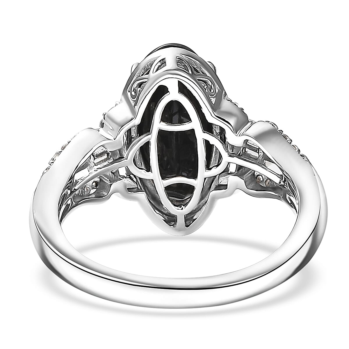 Karis Thai Black Spinel and White Zircon 4.60 ctw Midnight Majesty Ring in Platinum Bond (Size 9.0) 