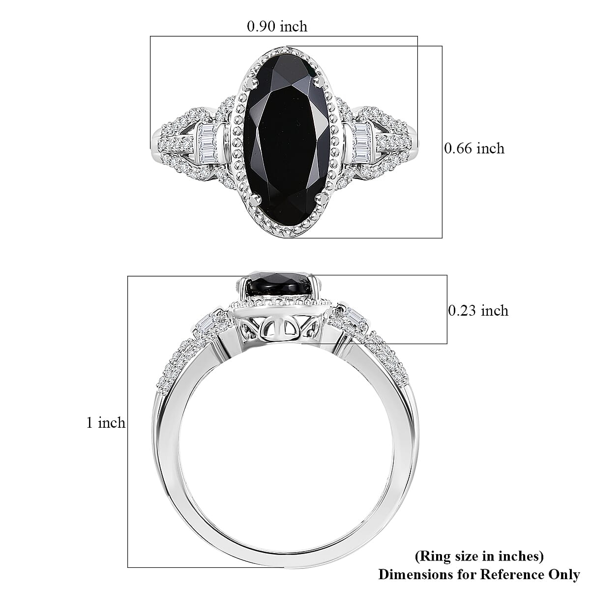 Karis Thai Black Spinel and White Zircon 4.60 ctw Midnight Majesty Ring in Platinum Bond (Size 9.0) 