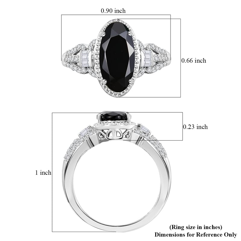 Karis Thai Black Spinel and White Zircon 4.60 ctw Midnight Majesty Ring in Platinum Bond (Size 9.0) 