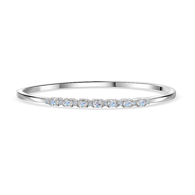 Karis Moon Glow Moonstone 1.70 ctw Milky Way Galaxy with Star Bangle Bracelet in Platinum Bond (6.50 In)