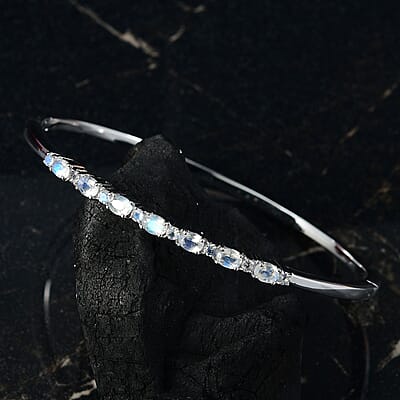 Karis Moon Glow Moonstone 1.70 ctw Milky Way Galaxy with Star Bangle Bracelet in Platinum Bond (6.50 In)