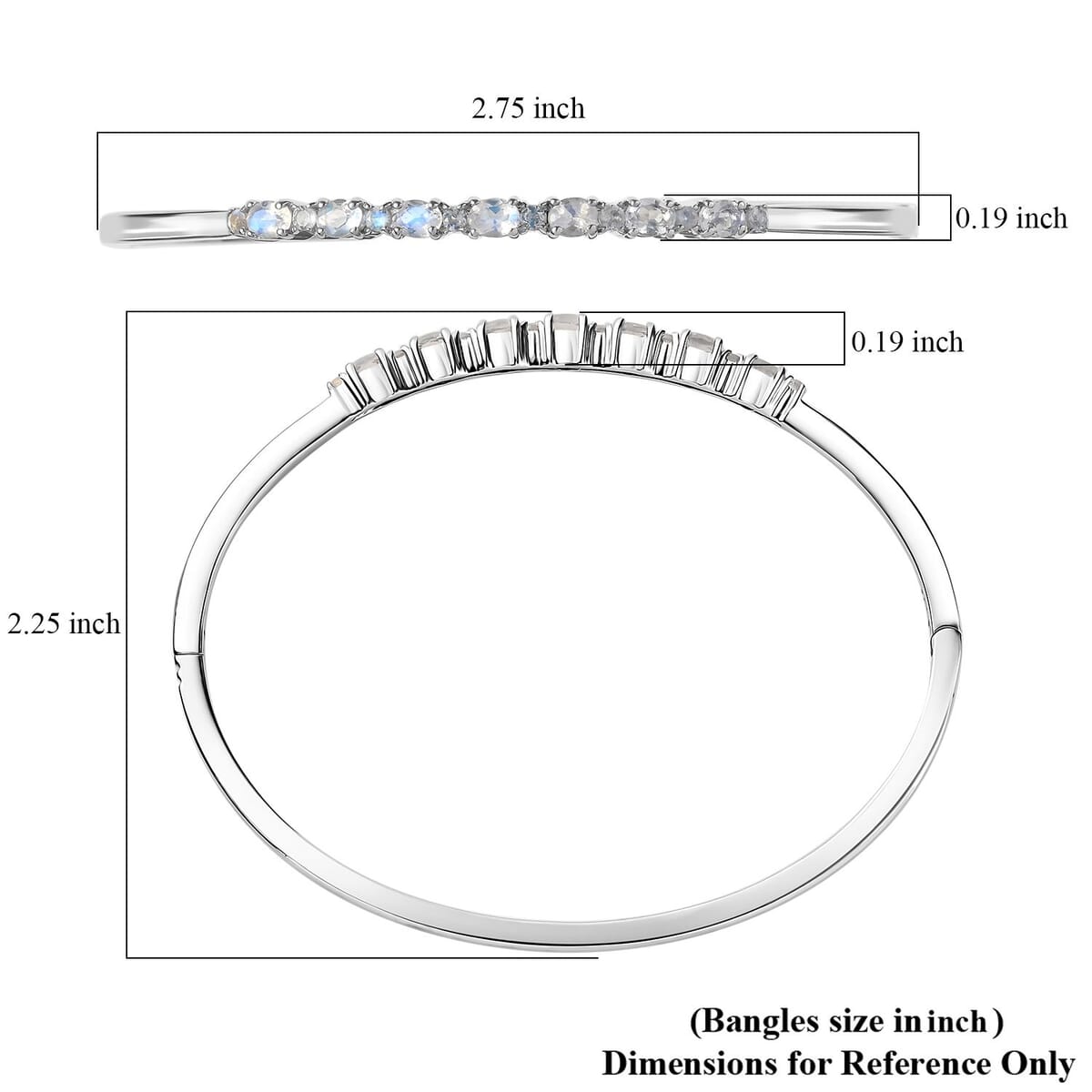 Karis Moon Glow Moonstone 1.70 ctw Bangle Bracelet in Platinum Bond (6.50 In) image number 5