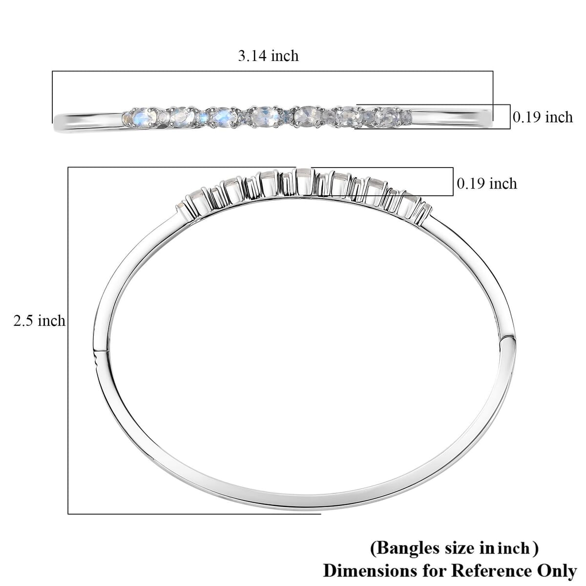 Karis Moon Glow Moonstone 1.70 ctw Milky Way Galaxy with Star Bangle Bracelet in Platinum Bond (7.25 In)  image number 5