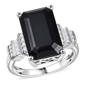Karis Thai Black Spinel and White Zircon 12.25 ctw Art Deco Ring Platinum Bond (Size 10.0)