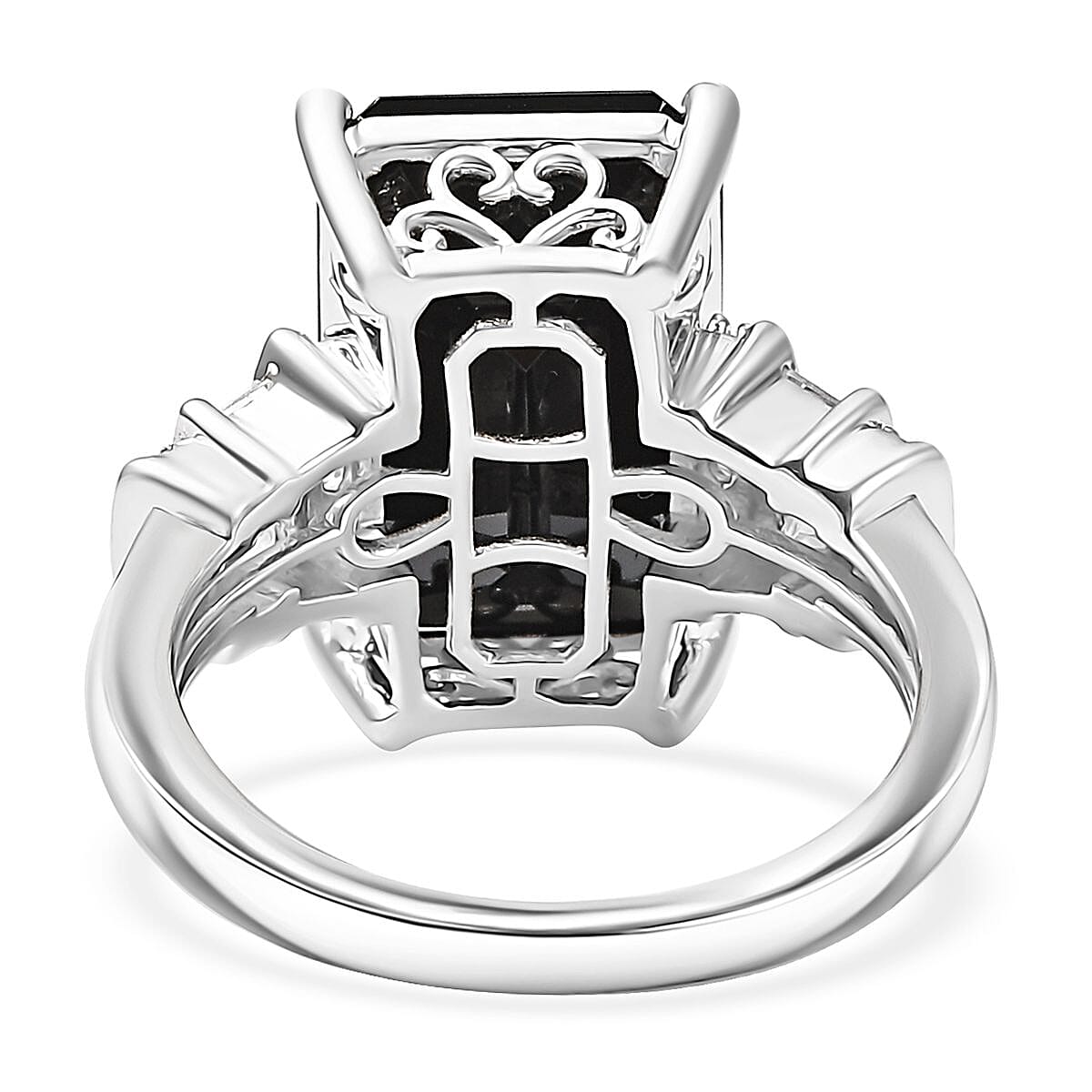 Karis Thai Black Spinel and White Zircon 12.25 ctw Art Deco Ring Platinum Bond (Size 10.0)