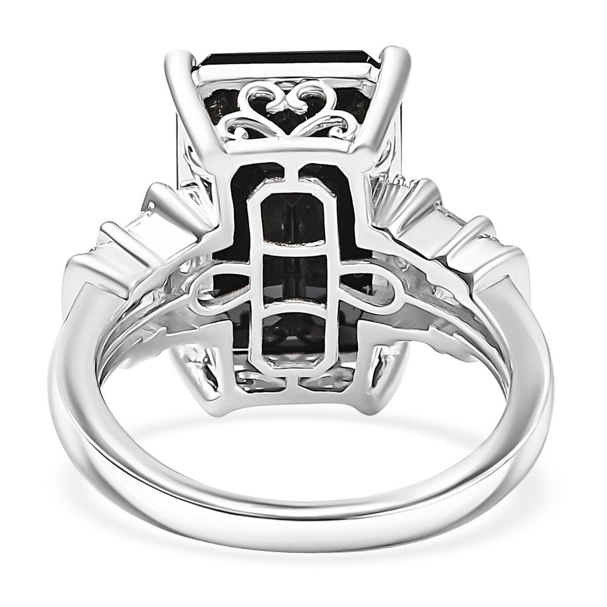 Karis Thai Black Spinel and White Zircon 12.25 ctw Art Deco Ring Platinum Bond (Size 10.0) image number 4