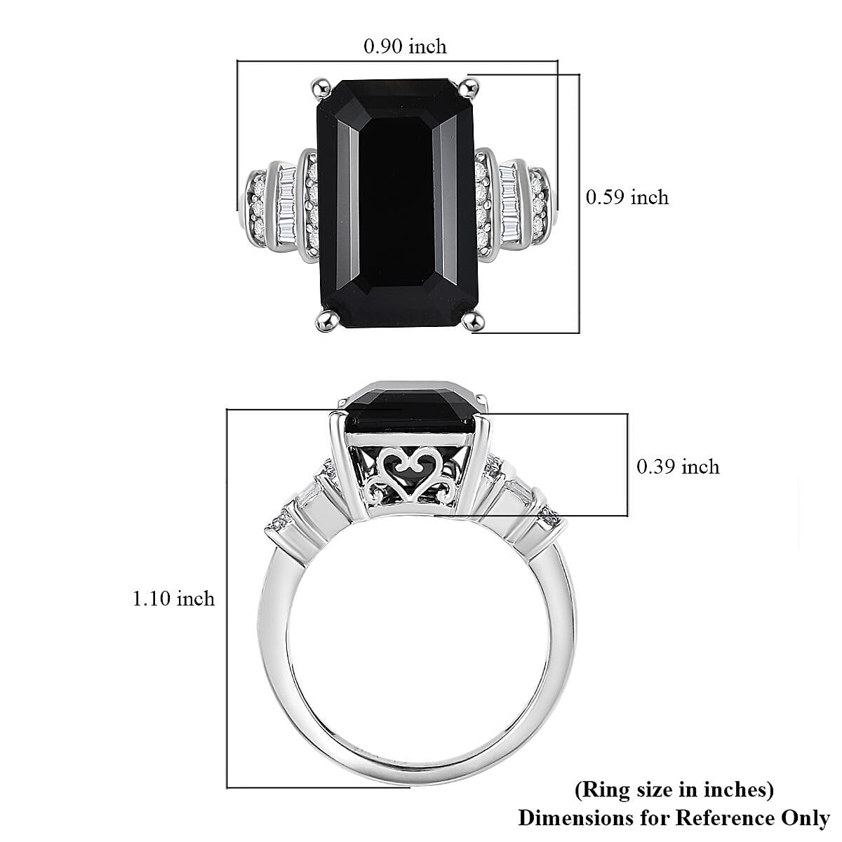 Karis Thai Black Spinel and White Zircon 12.25 ctw Art Deco Ring Platinum Bond (Size 10.0)