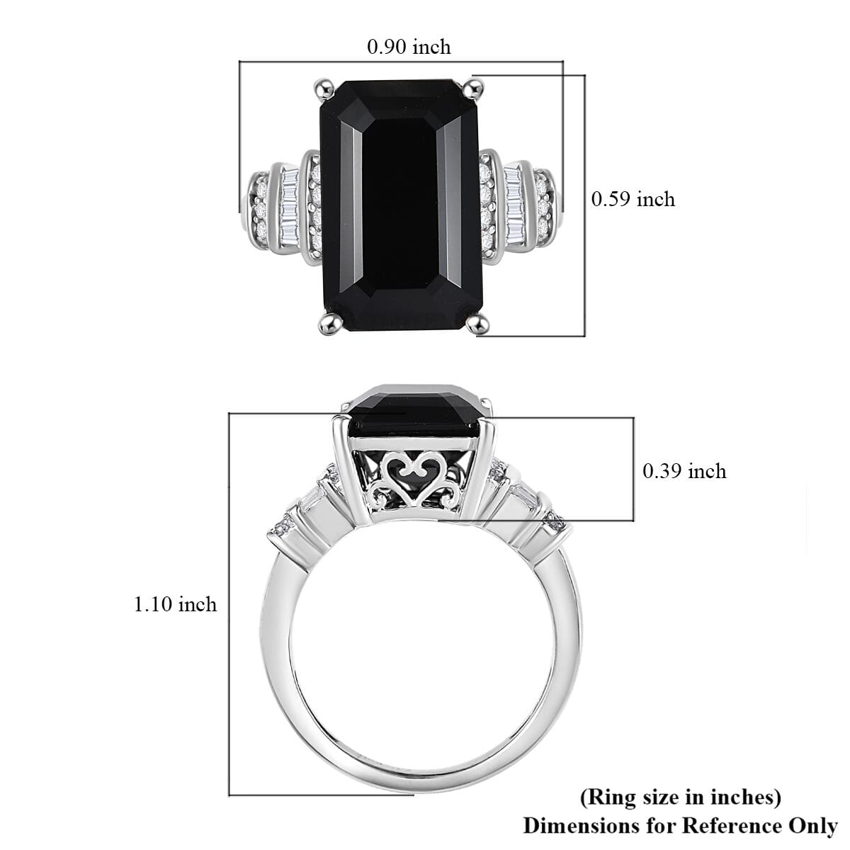 Karis Thai Black Spinel and White Zircon 12.25 ctw Art Deco Ring Platinum Bond (Size 10.0) image number 5