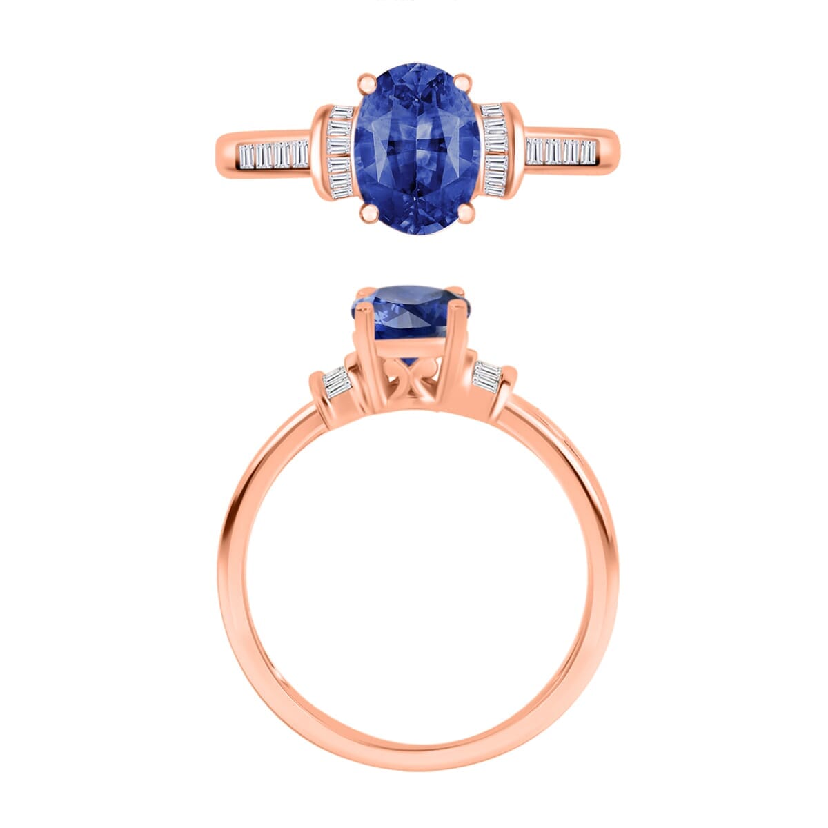 Rhapsody AAAA Ceylon Blue Sapphire and E-F VS2 Diamond 1.50 ctw Ring in 18K Rose Gold (Size 8.5) 4.20 Grams image number 2