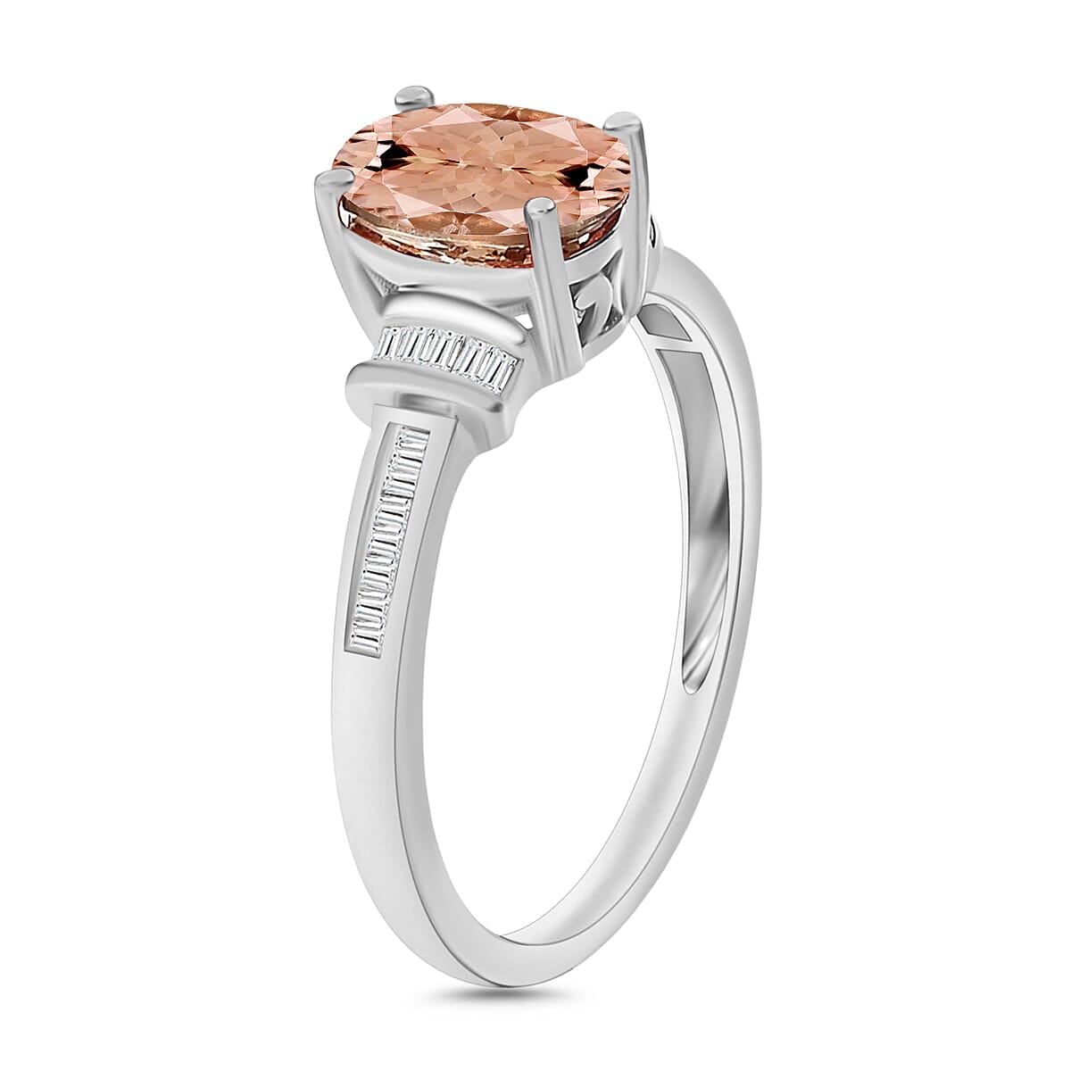 Rhapsody AAAA Pink Morganite and E-F VS2 Diamond 1.50 ctw Ring in 18K White Gold (Size 5.5) 4.20 Grams (Del. in 10-12 Days) image number 2
