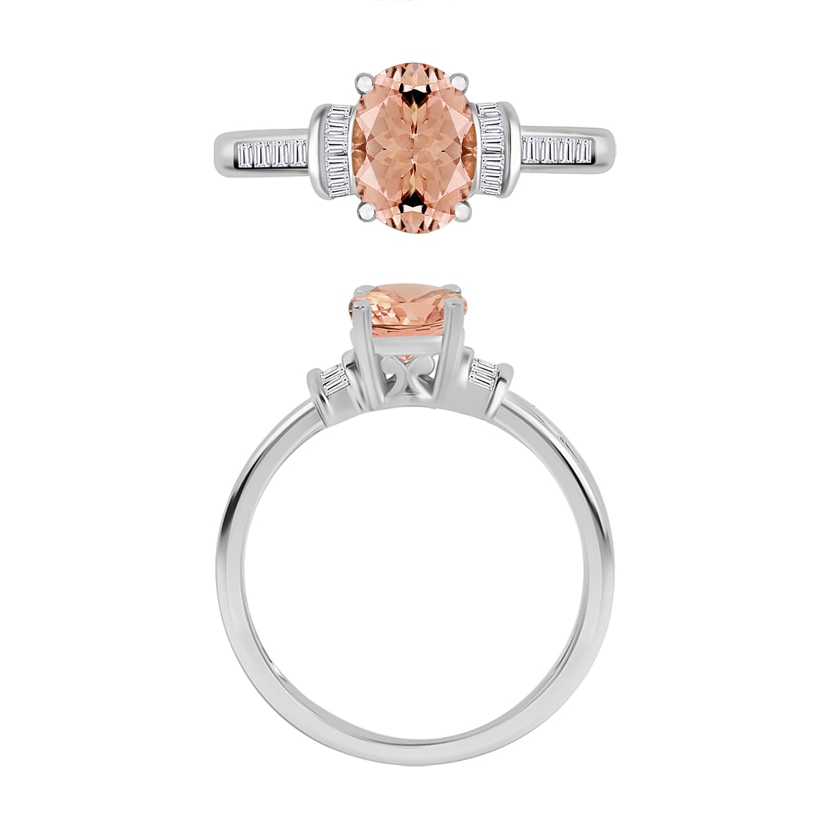 Rhapsody AAAA Pink Morganite and E-F VS2 Diamond 1.50 ctw Ring in 18K White Gold (Size 5.5) 4.20 Grams (Del. in 10-12 Days) image number 3