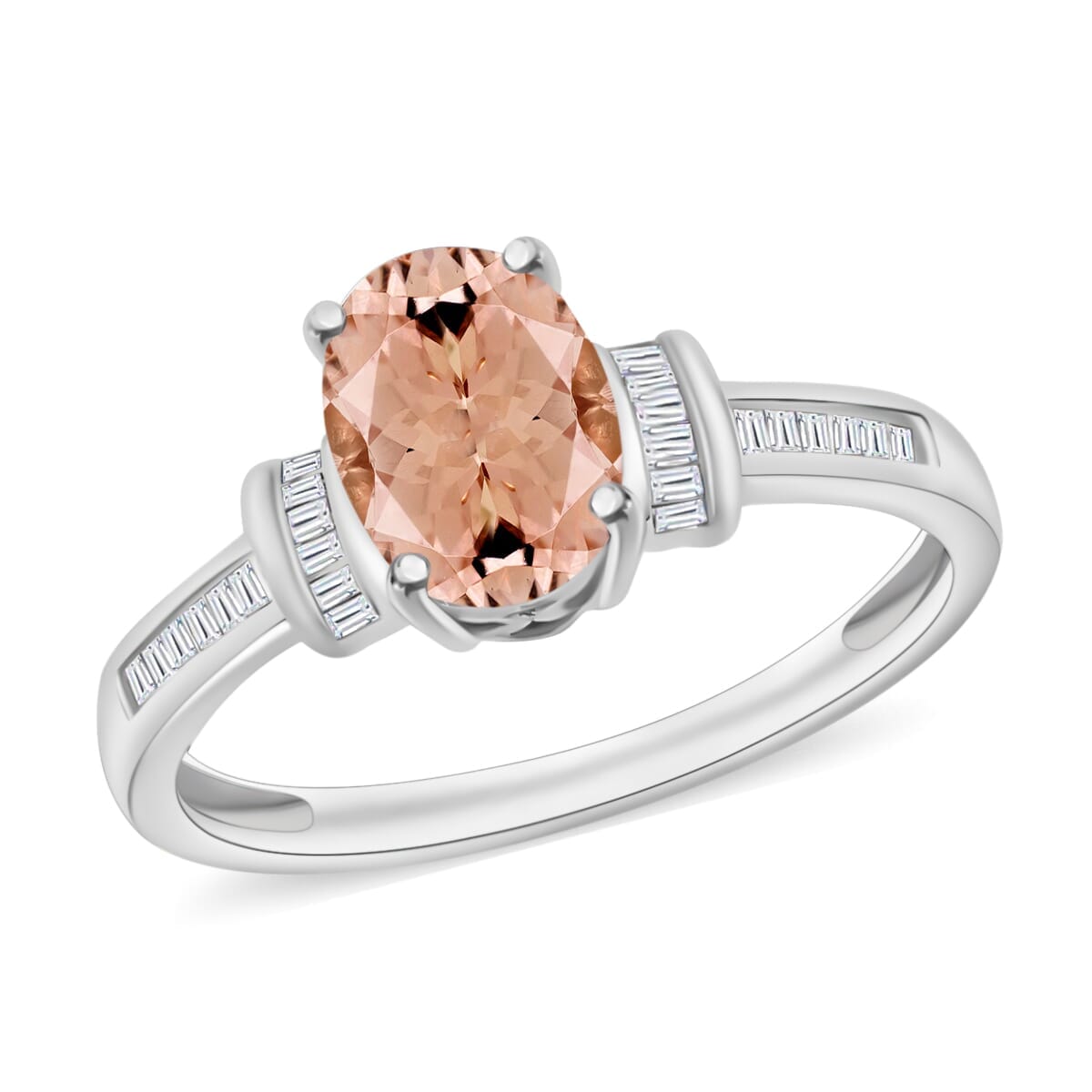 Rhapsody AAAA Pink Morganite and E-F VS2 Diamond 1.50 ctw Ring in 18K White Gold (Size 8.0) 4.20 Grams image number 0