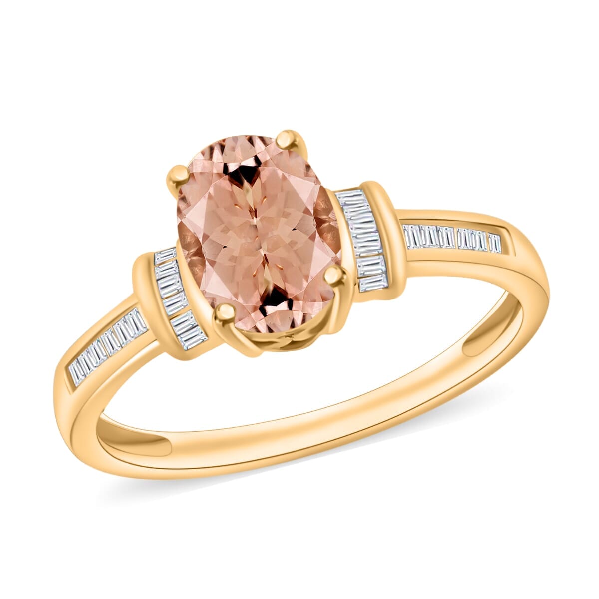 Rhapsody AAAA Pink Morganite and E-F VS2 Diamond 1.50 ctw Ring in 18K Yellow Gold (Size 5.5) 4.20 Grams image number 0