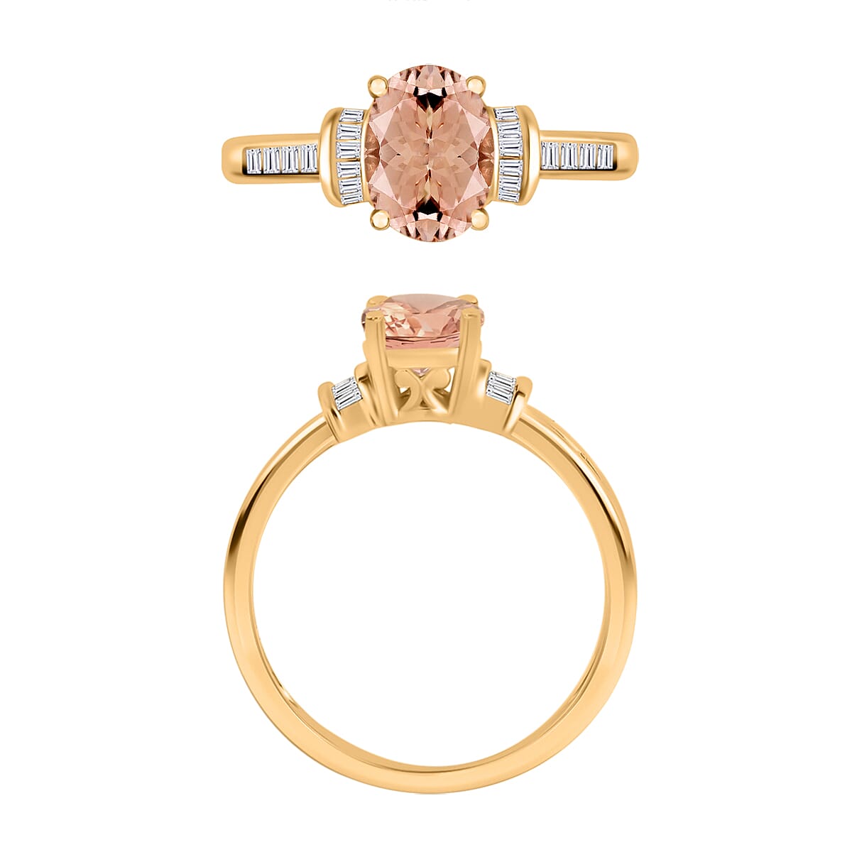 Rhapsody AAAA Pink Morganite and E-F VS2 Diamond 1.50 ctw Ring in 18K Yellow Gold (Size 8.5) 4.20 Grams (Del. in 10-12 Days) image number 3