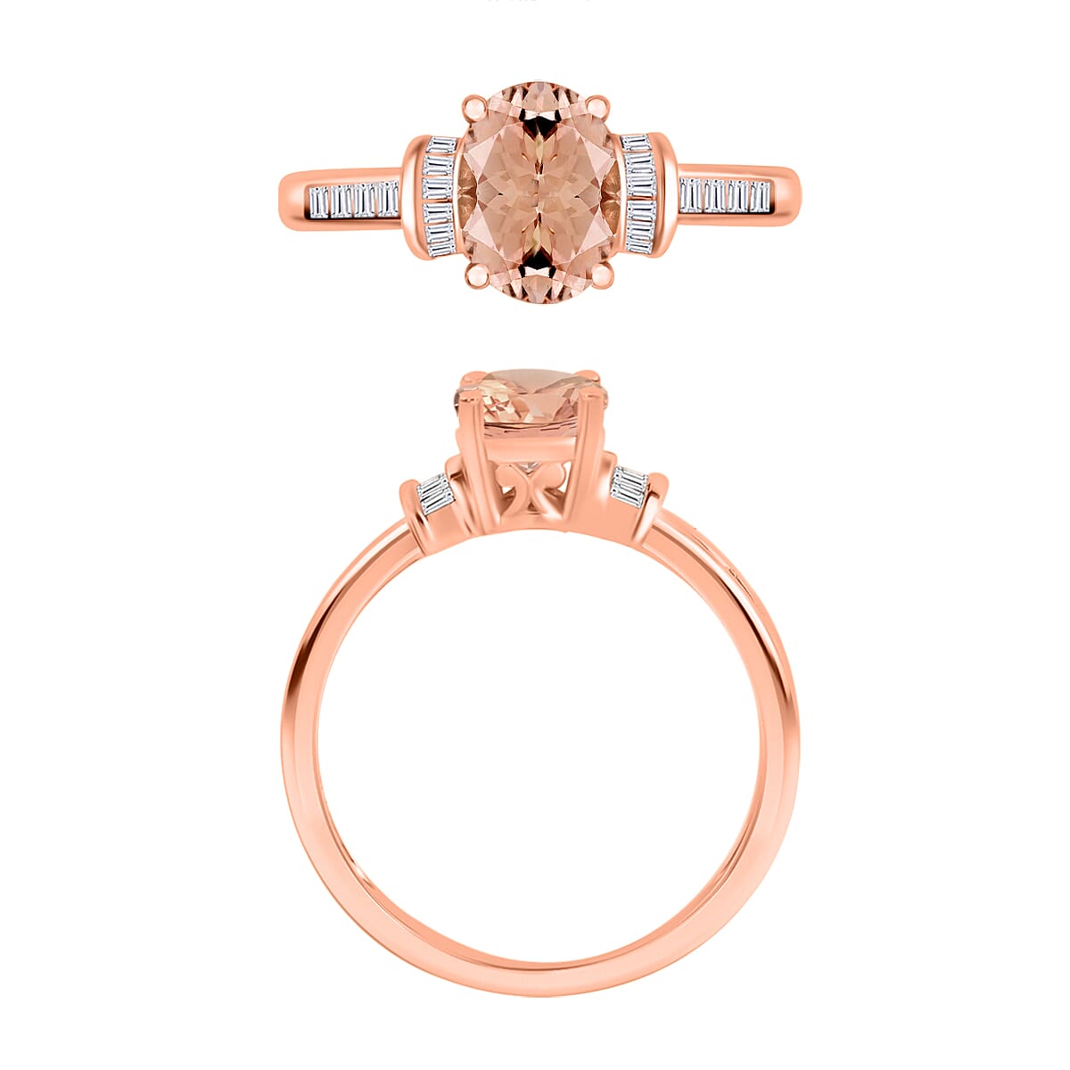 Rhapsody AAAA Pink Morganite and E-F VS2 Diamond 1.50 ctw Ring in 18K Rose Gold (Size 7.5) 4.20 Grams (Del. in 10-12 Days) image number 3