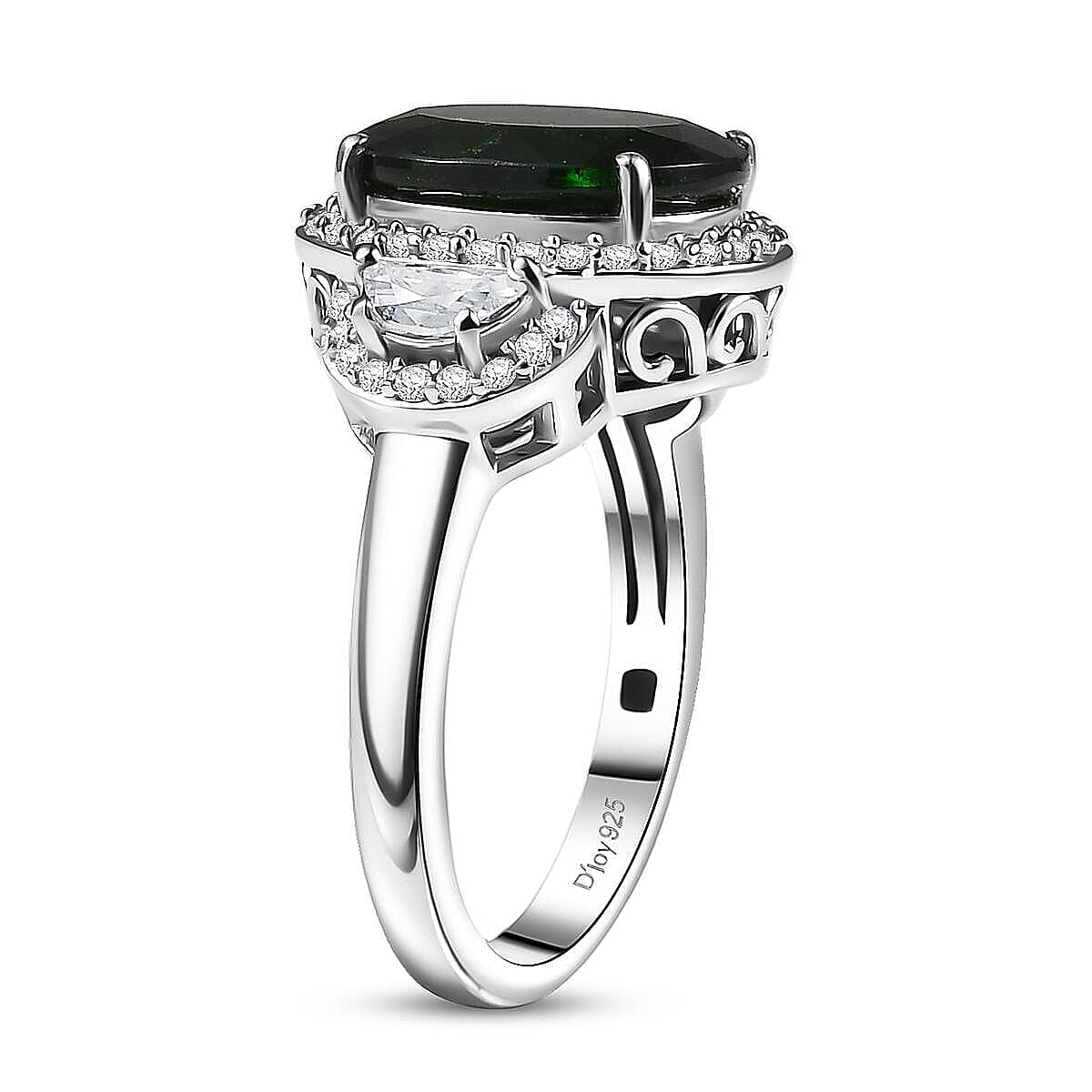 D'Joy Premium Chrome Diopside and Moissanite 5.90 ctw Starlight Ring in Rhodium Over Sterling Silver (Size 10.0)