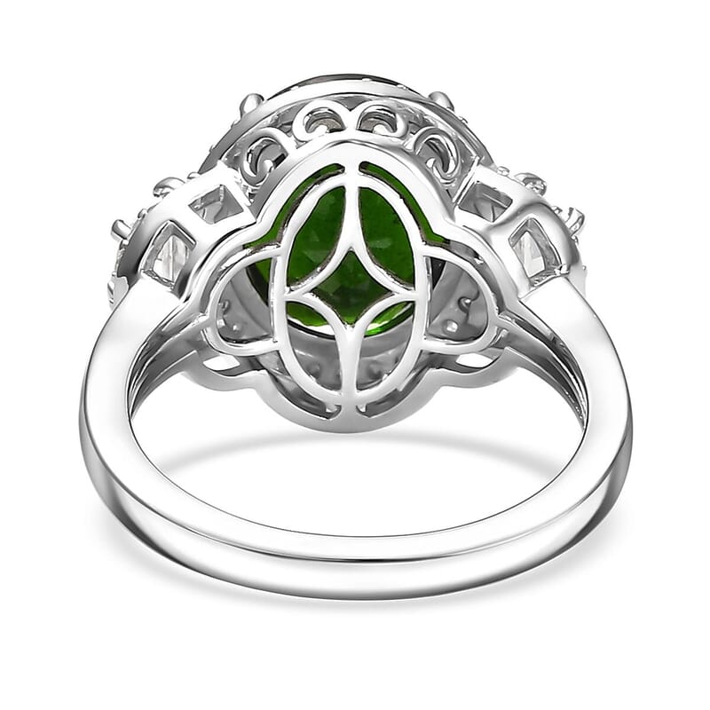 D'Joy Premium Chrome Diopside and Moissanite 5.90 ctw Starlight Ring in Rhodium Over Sterling Silver (Size 10.0)
