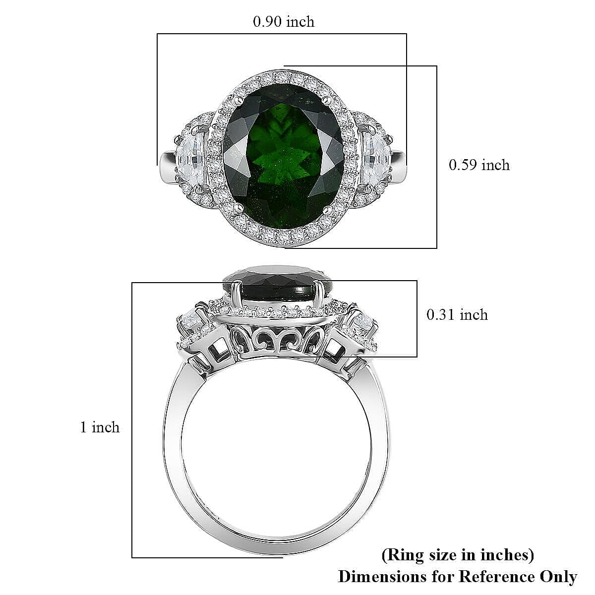 D'Joy Premium Chrome Diopside and Moissanite 5.90 ctw Starlight Ring in Rhodium Over Sterling Silver (Size 10.0)