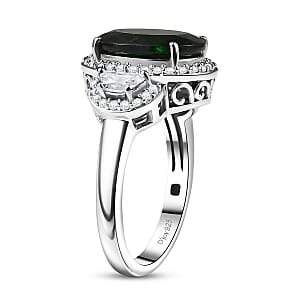 D'Joy Imperial Chrome Diopside and Moissanite 5.90 ctw Ring in Rhodium Over Sterling Silver (Size 7.0)
