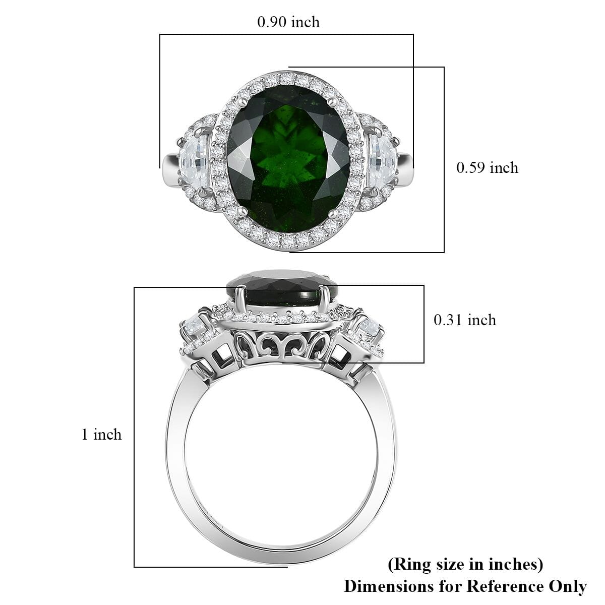 D'Joy Premium Chrome Diopside and Moissanite 5.90 ctw Ring in Rhodium Over Sterling Silver (Size 8.0) image number 5