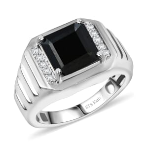 Karis Thai Black Spinel and White Zircon 5.40 ctw Men's Ring in Platinum Bond (Size 10.0)