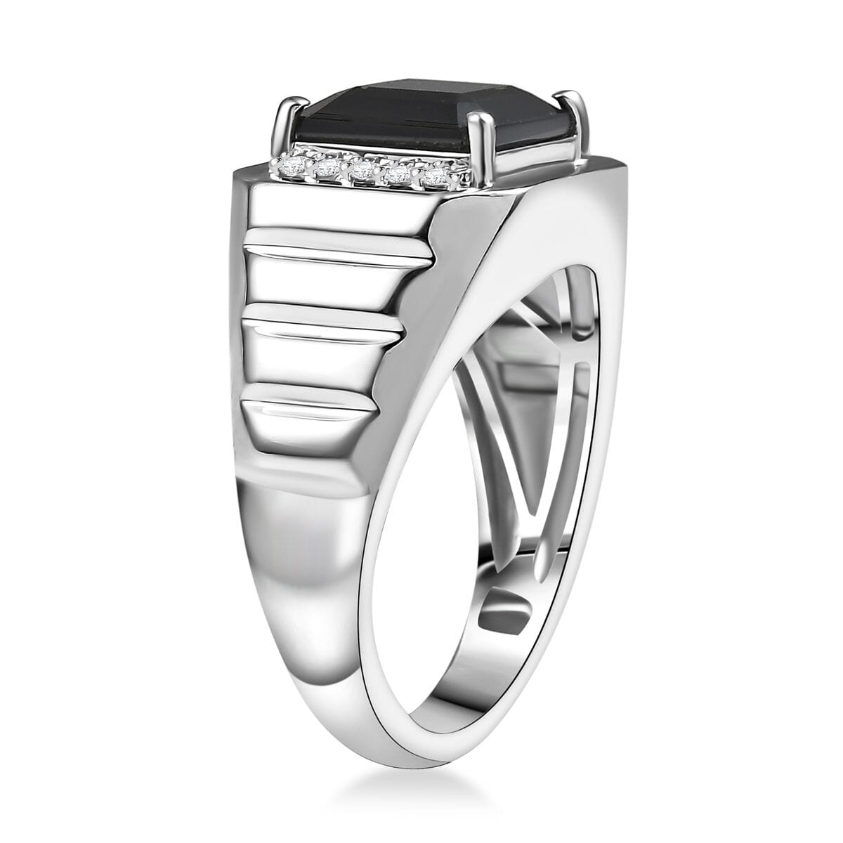 Karis Thai Black Spinel and White Zircon 5.40 ctw Men's Ring in Platinum Bond (Size 10.0) image number 3