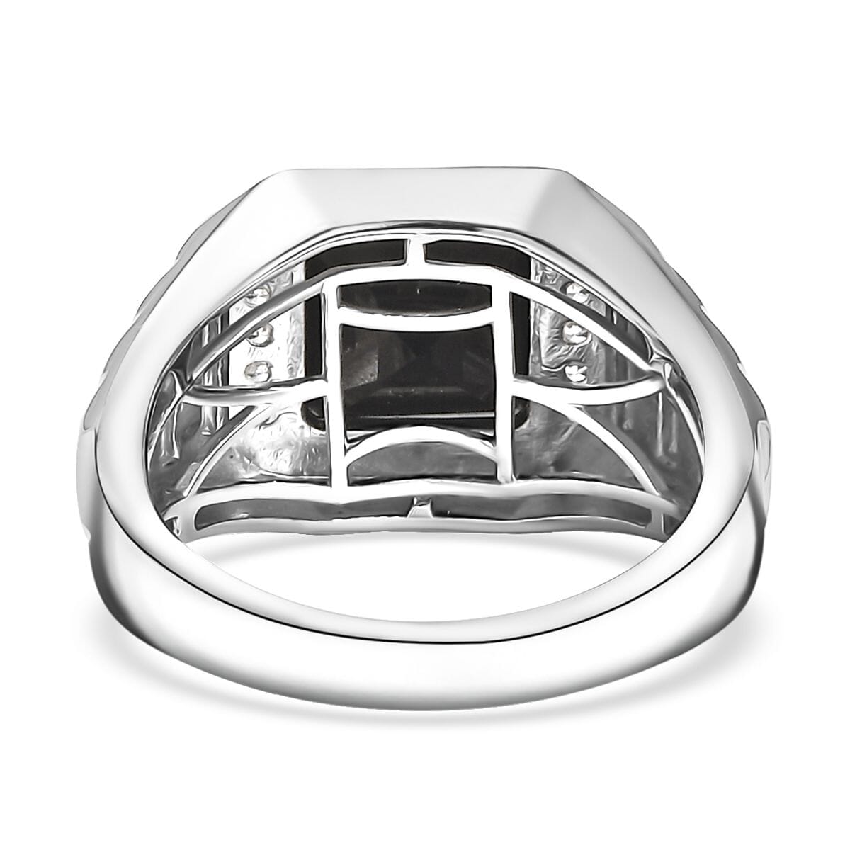 Karis Thai Black Spinel and White Zircon 5.40 ctw Men's Ring in Platinum Bond (Size 10.0) image number 4