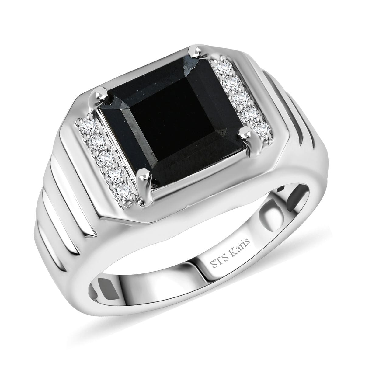 Karis Thai Black Spinel and White Zircon 5.40 ctw Men's Ring in Platinum Bond (Size 11.0) image number 0