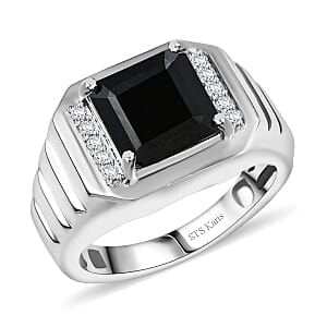 Karis Thai Black Spinel and White Zircon 5.40 ctw Men's Ring in Platinum Bond (Size 11.0)