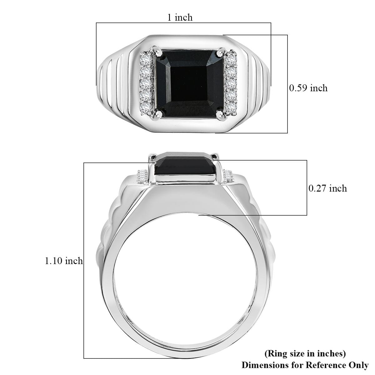 Karis Thai Black Spinel and White Zircon 5.40 ctw Men's Ring in Platinum Bond (Size 11.0) image number 5