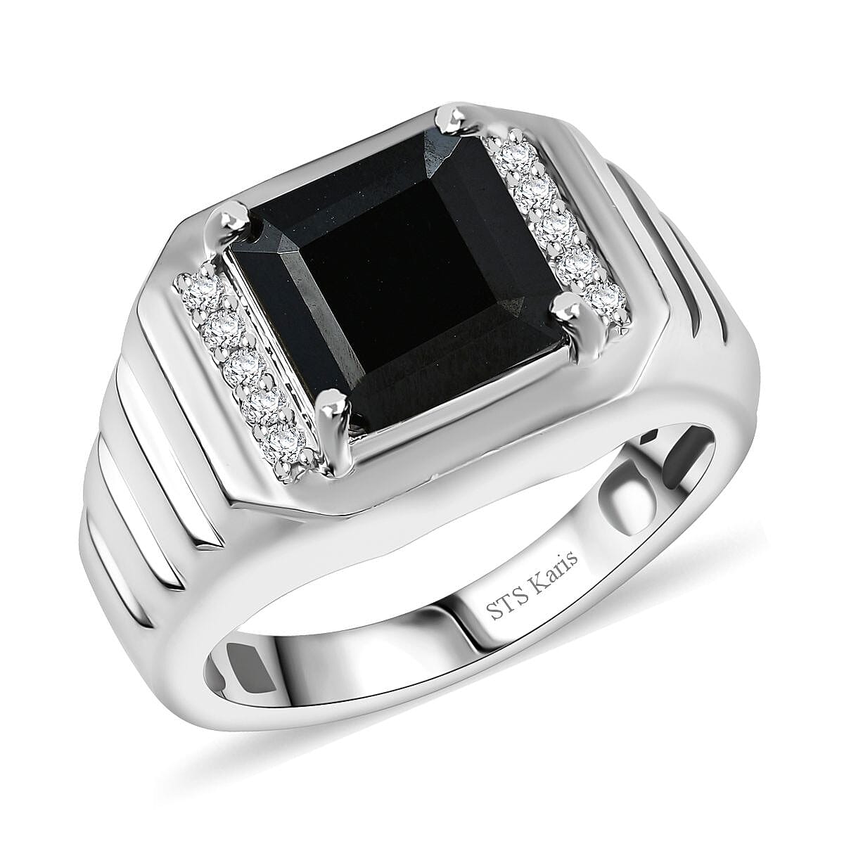 Karis Thai Black Spinel and White Zircon 5.40 ctw Men's Ring in Platinum Bond (Size 12.0) image number 0