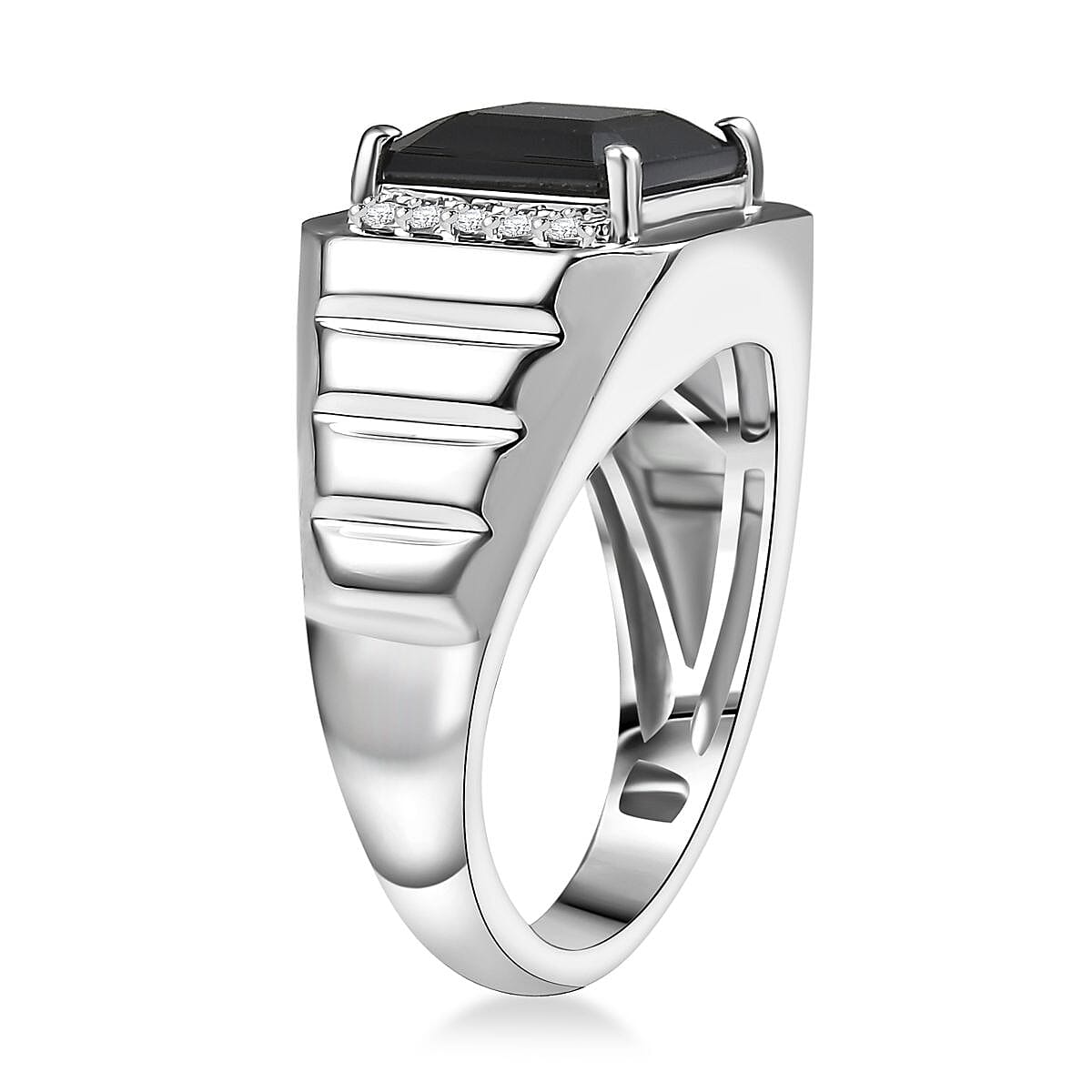 Karis Thai Black Spinel and White Zircon 5.40 ctw Men's Ring in Platinum Bond (Size 12.0) image number 3