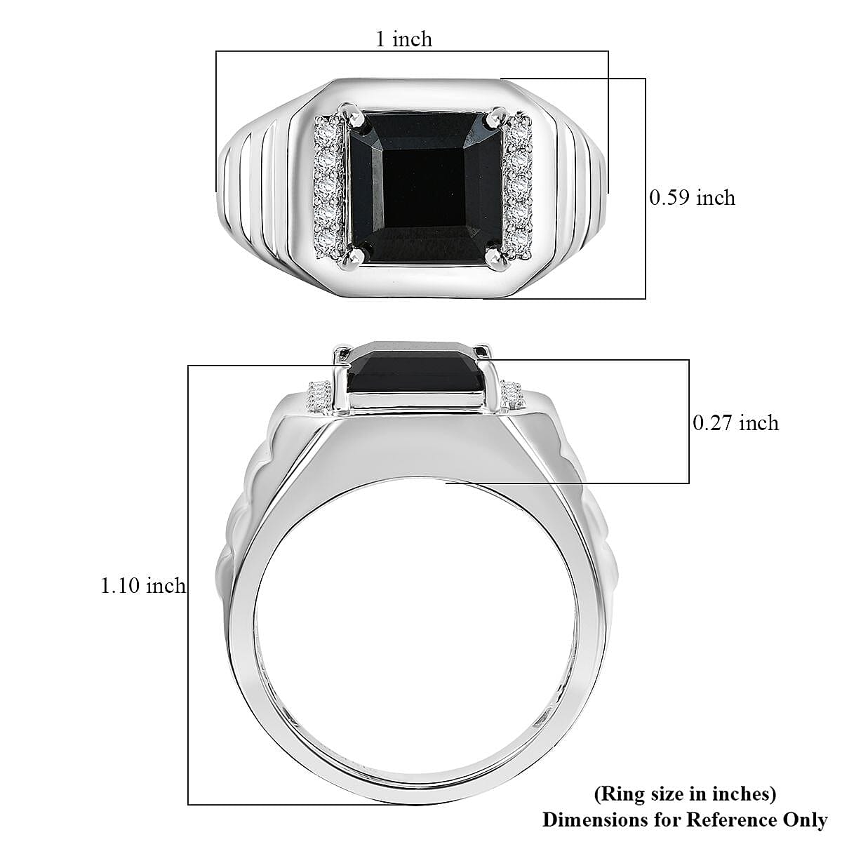 Karis Thai Black Spinel and White Zircon 5.40 ctw Men's Ring in Platinum Bond (Size 12.0) image number 5