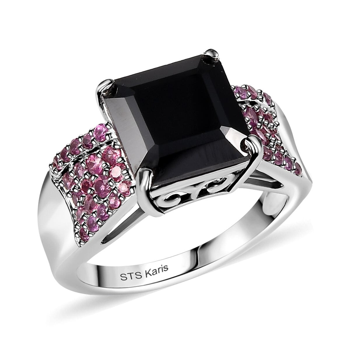 Karis Thai Black Spinel and Orissa Rhodolite Garnet 6.00 ctw Midnight Bloom Ring in Platinum Bond (Size 10.0) image number 0